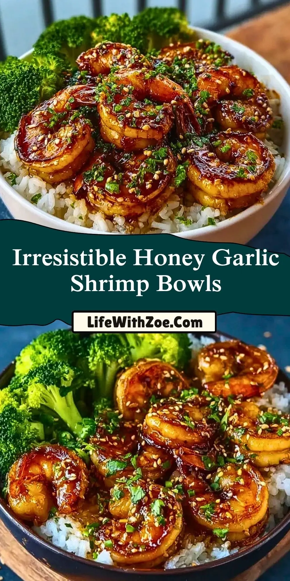 Irresistible Honey Garlic Shrimp Bowls Pin 1