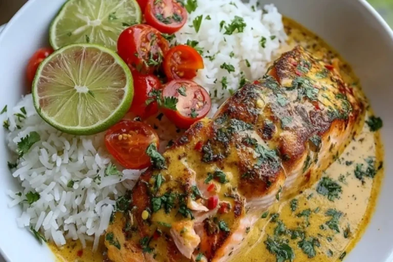 One-Pan Coconut Curry Salmon with Garlic Butter
