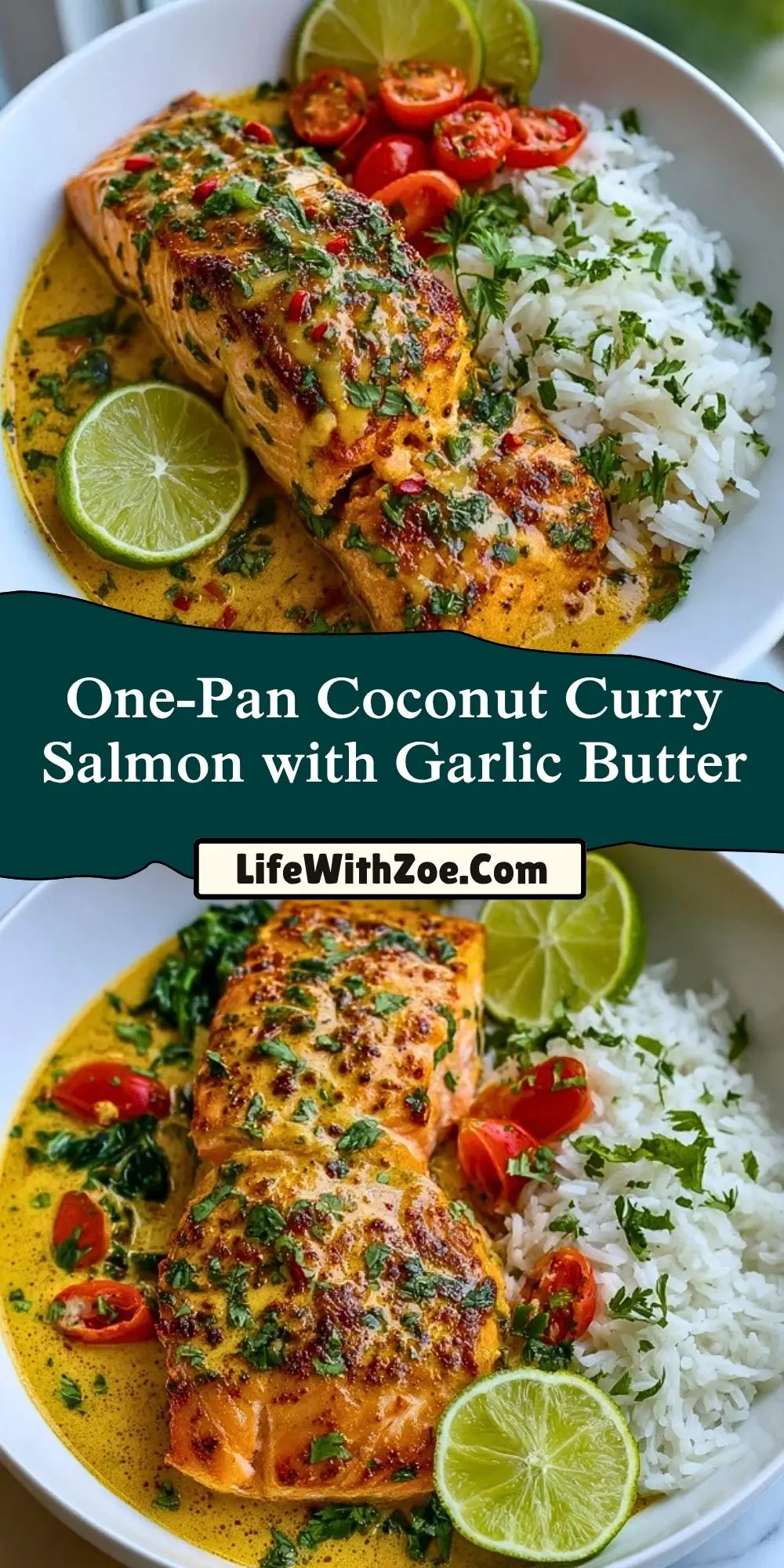 One-Pan Coconut Curry Salmon with Garlic Butter Pin 1