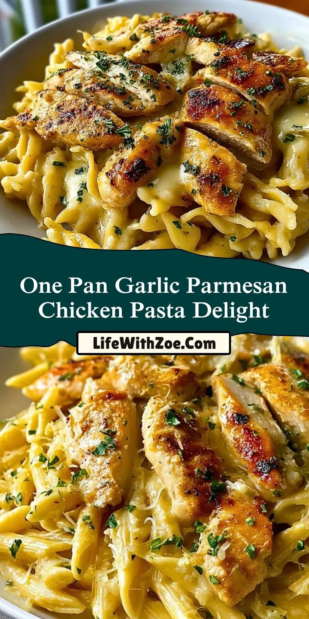 One Pan Garlic Parmesan Chicken Pasta Delight Pin 1