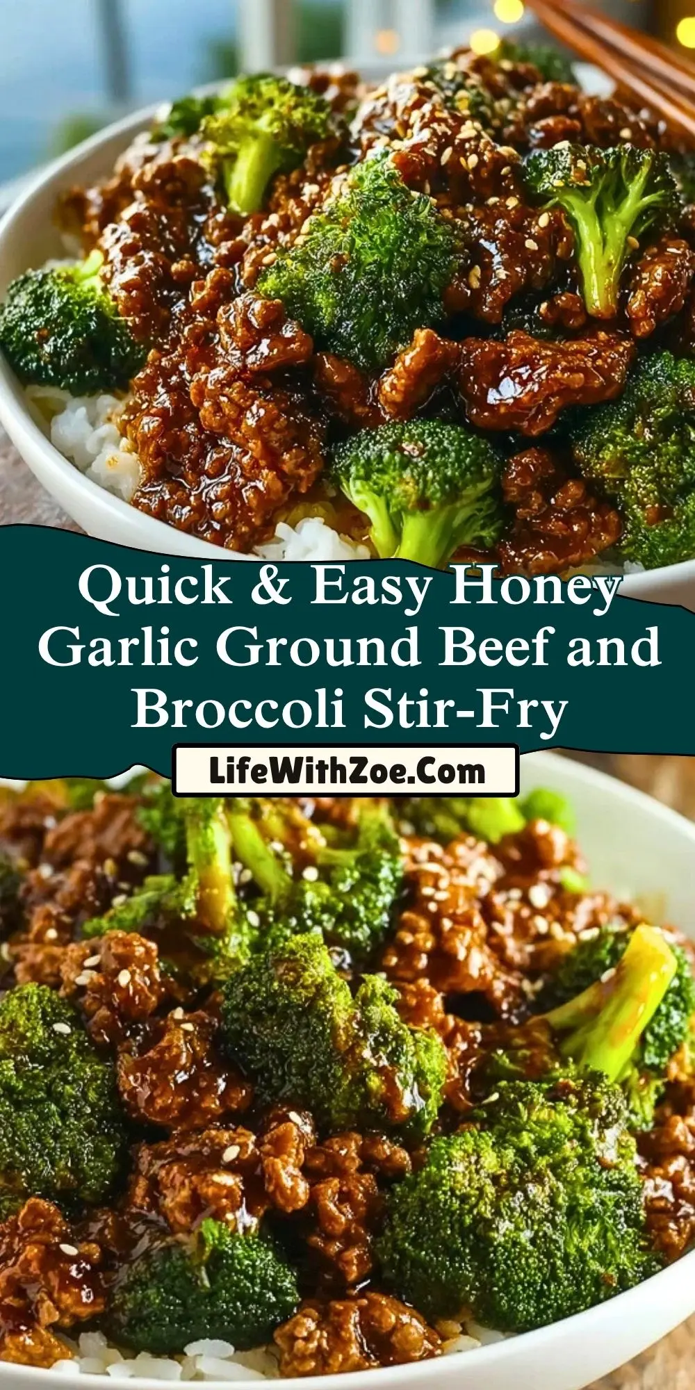 Quick & Easy Honey Garlic Ground Beef and Broccoli Stir-Fry Pin 1