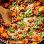 Southwest Ground Beef and Sweet Potato Skillet