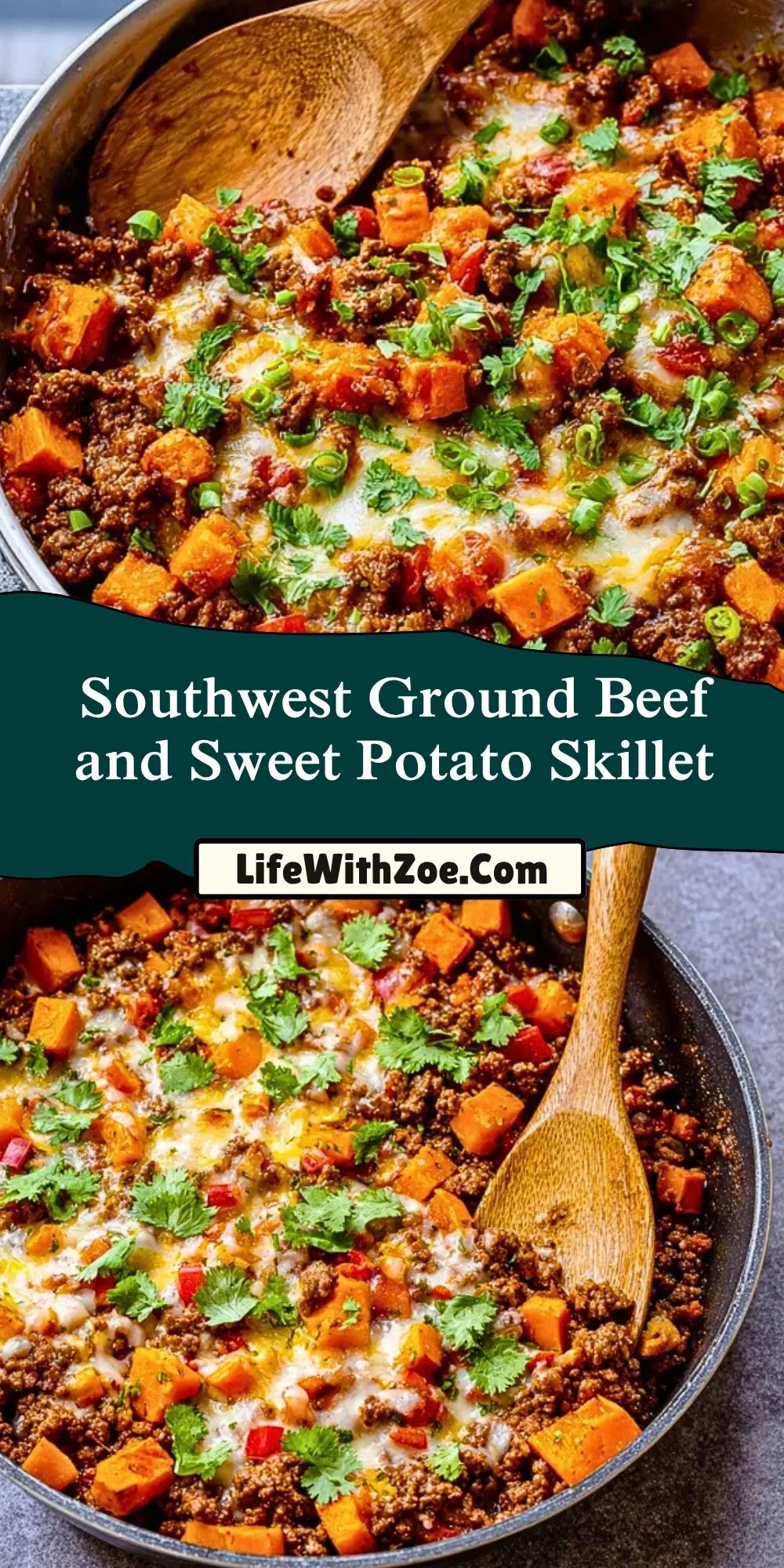 Southwest Ground Beef and Sweet Potato Skillet Pin 1