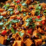 Southwest Sweet Potato Black Bean and Rice Skillet Bliss