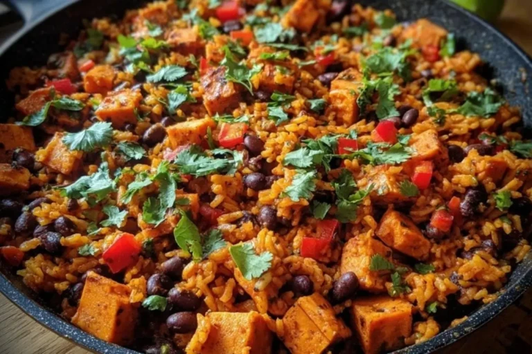 Southwest Sweet Potato Black Bean and Rice Skillet Bliss