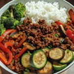 Spicy Ground Beef Stir-Fry Bowl with Garlic Veggies & Steamy Rice 1