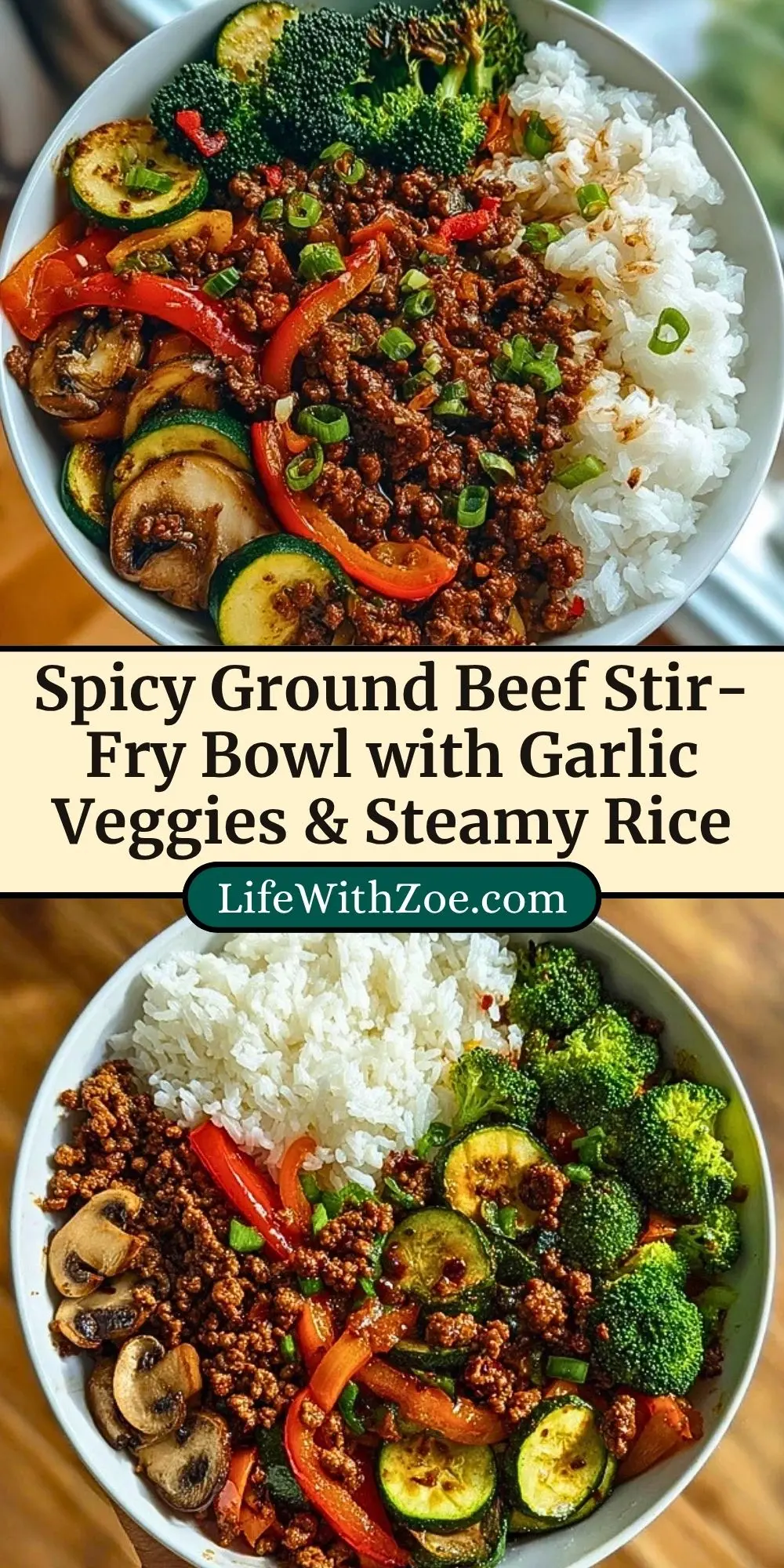 Spicy Ground Beef Stir-Fry Bowl with Garlic Veggies & Steamy RicePin 2