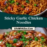 Sticky Garlic Chicken Noodles Pin 1