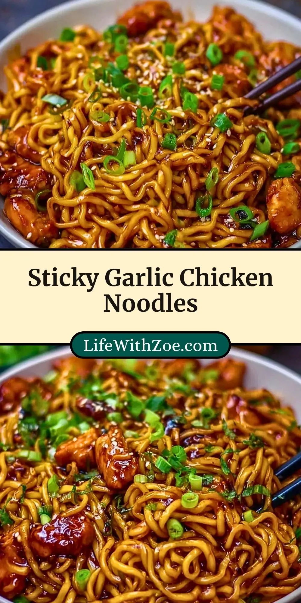 Sticky Garlic Chicken Noodles Pin 2