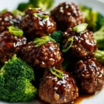 Sticky Mongolian Meatballs and Broccoli