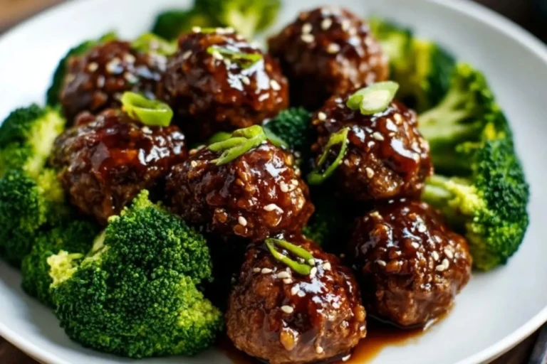 Sticky Mongolian Meatballs and Broccoli