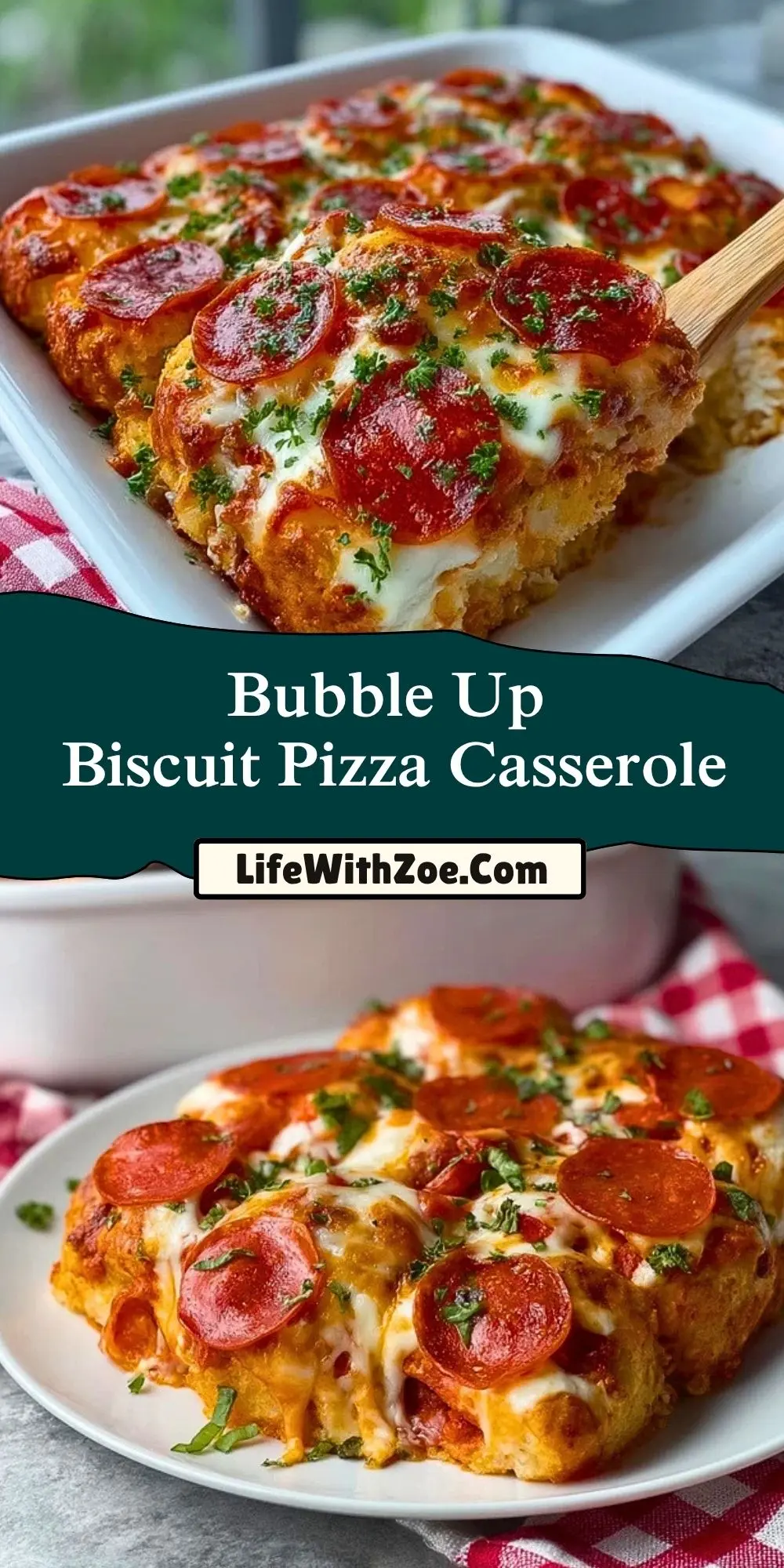 Bubble Up Biscuit Pizza Casserole Pin 1