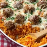 Cheesy Meatball Rice Casserole