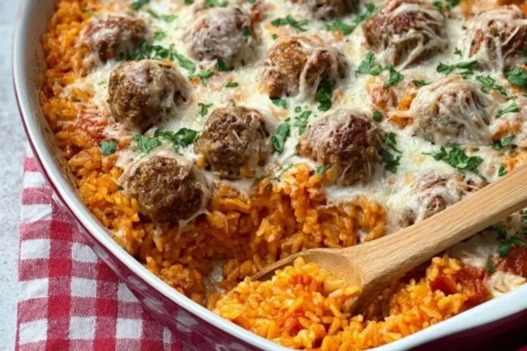 Cheesy Meatball Rice Casserole