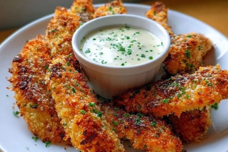 Crispy Parmesan-Crusted Chicken Tenders with Garlic Dip