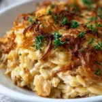 French Onion Chicken Orzo Casserole
