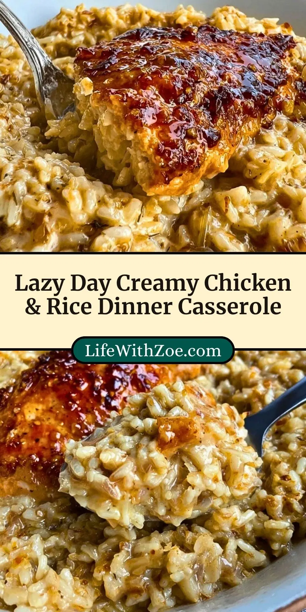 Lazy Day Creamy Chicken & Rice Dinner Casserole Pin 2