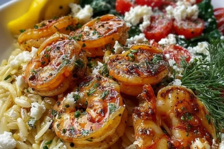 Lemon Feta Orzo Roasted Shrimp
