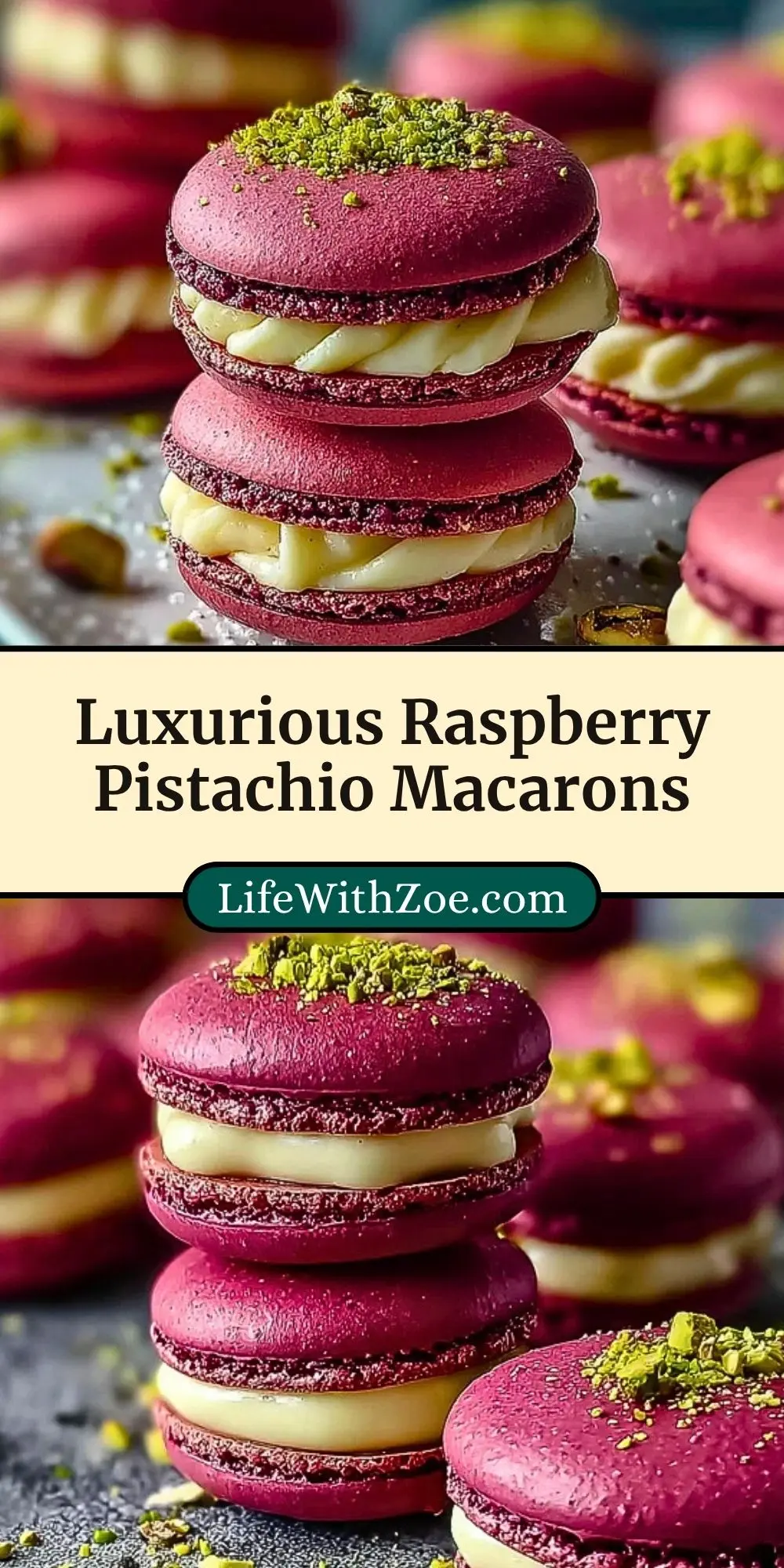 Luxurious Raspberry Pistachio Macarons Pin 2