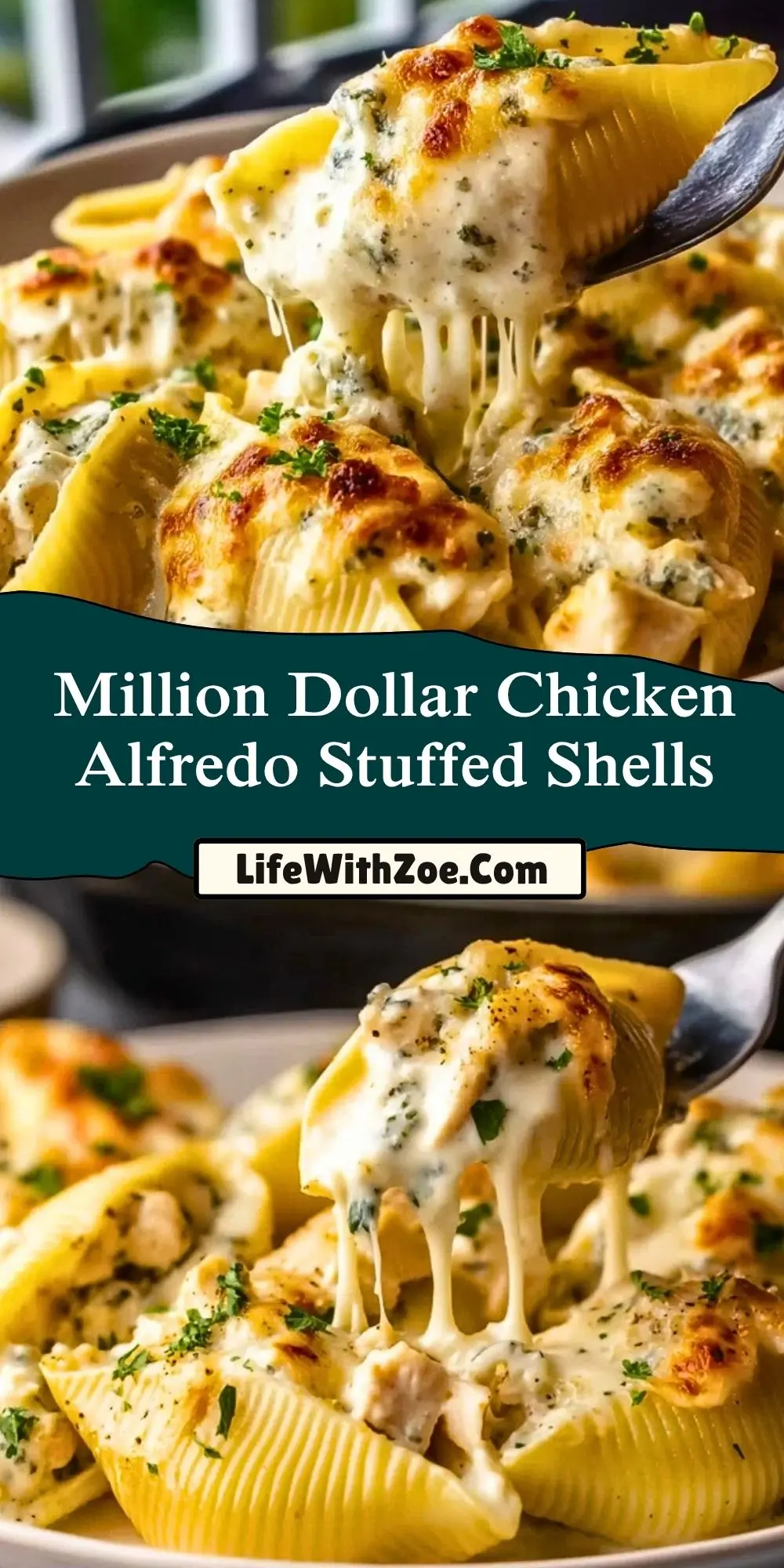 Million Dollar Chicken Alfredo Stuffed Shells Pin 1