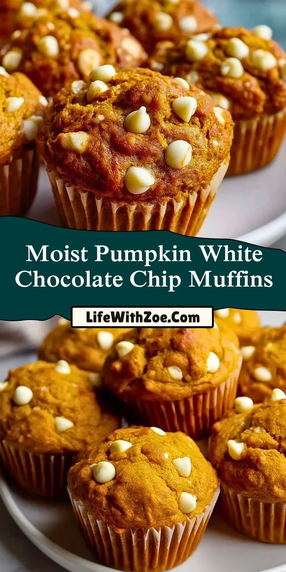 Moist Pumpkin White Chocolate Chip Muffins Pin 1