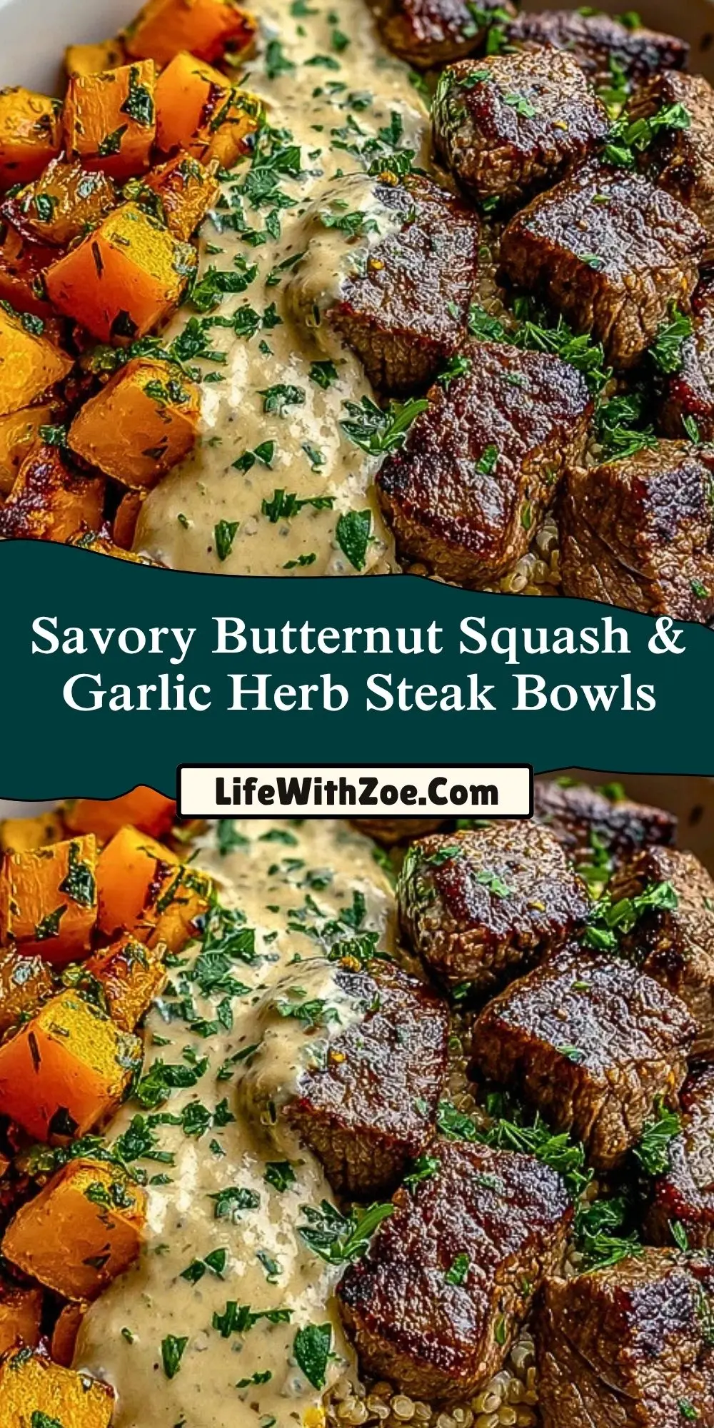 Savory Butternut Squash & Garlic Herb Steak Bowls (2)