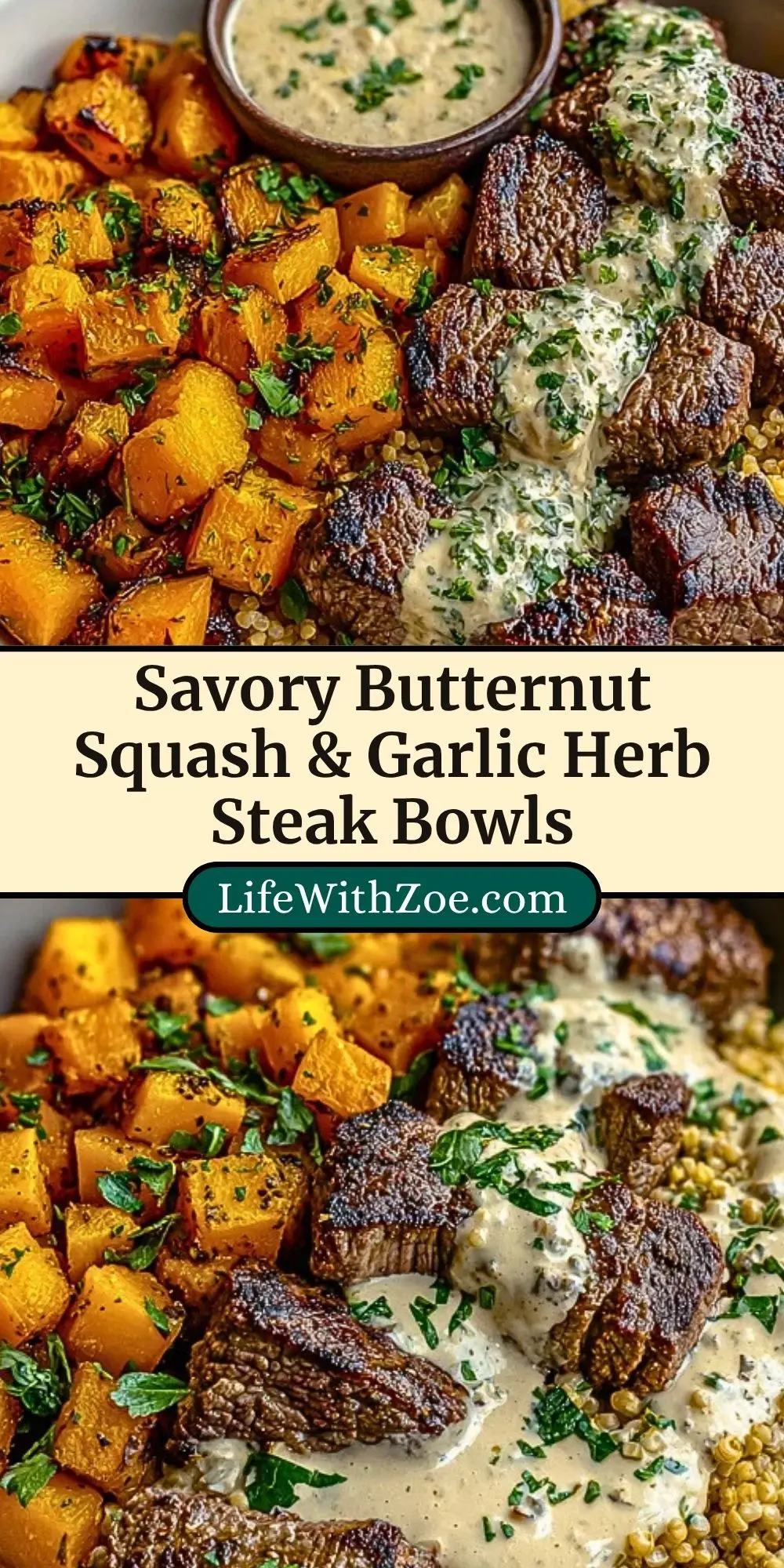 Savory Butternut Squash & Garlic Herb Steak Bowls (3)