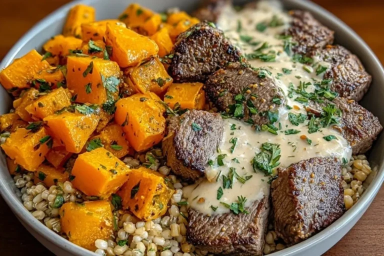 Savory Butternut Squash & Garlic Herb Steak Bowls
