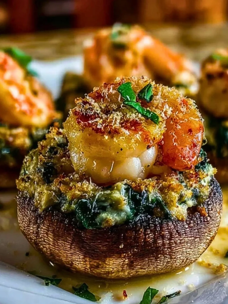 Shrimp & Crab Stuffed Mushrooms with Spinach and Parmesan (1)