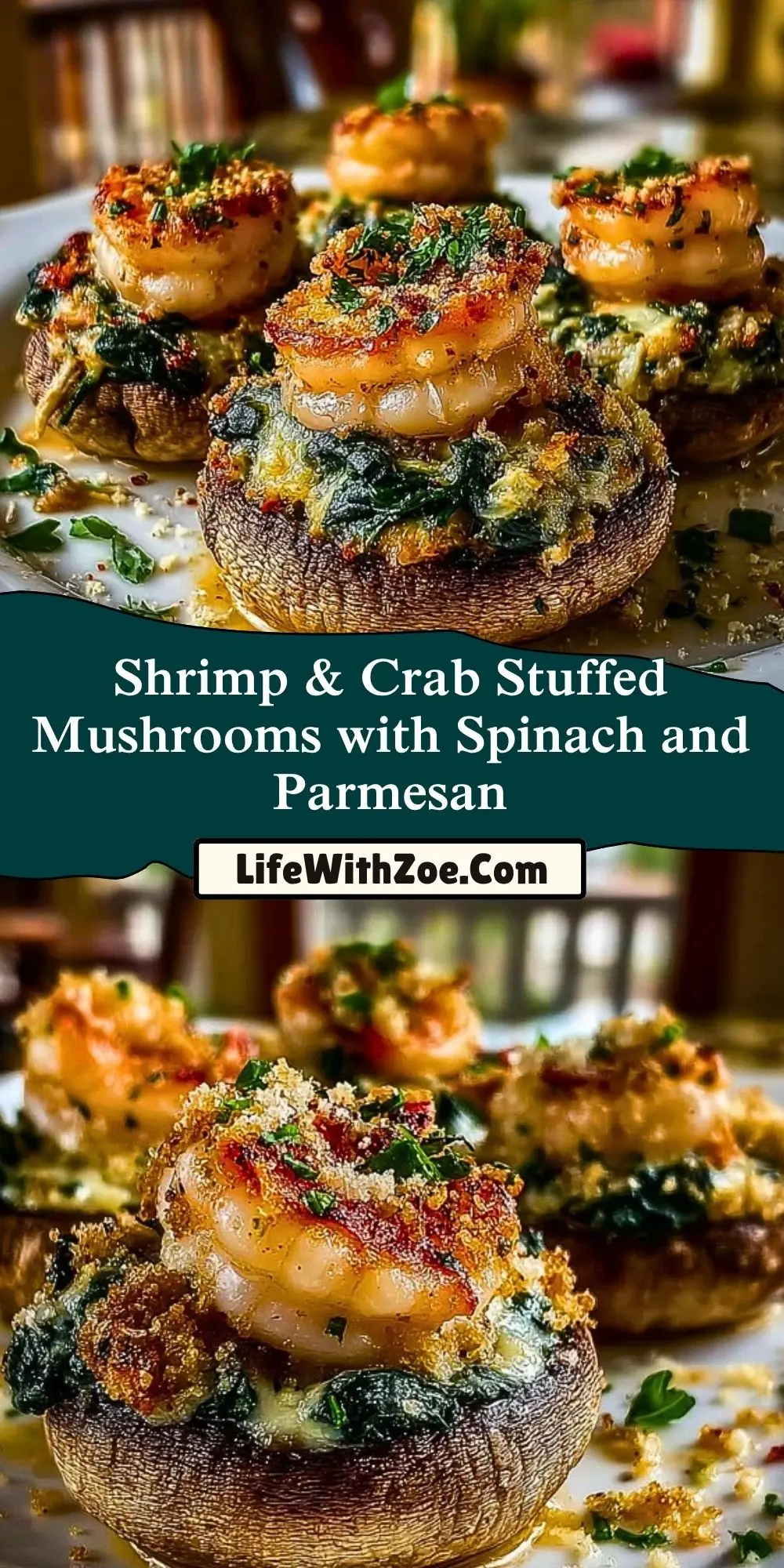 Shrimp & Crab Stuffed Mushrooms with Spinach and Parmesan (2)