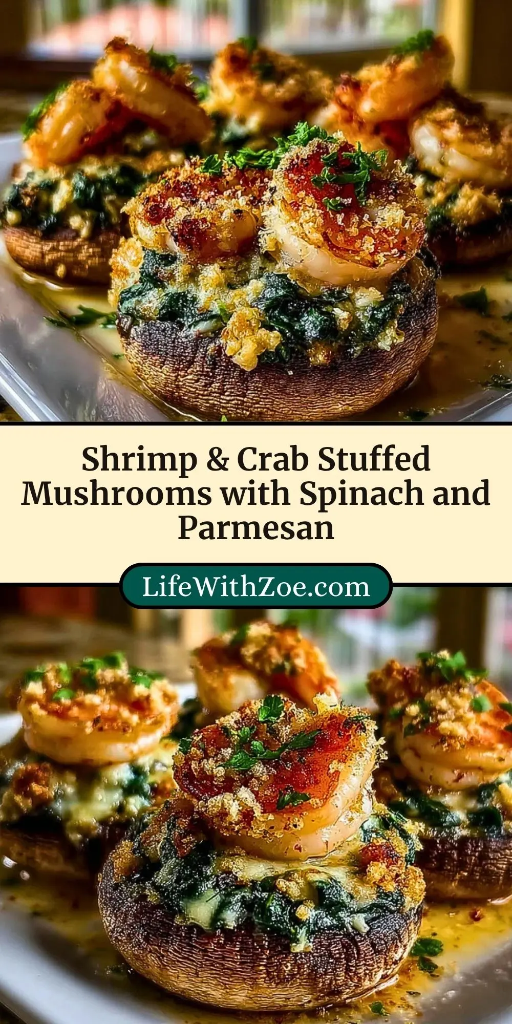 Shrimp & Crab Stuffed Mushrooms with Spinach and Parmesan (3)