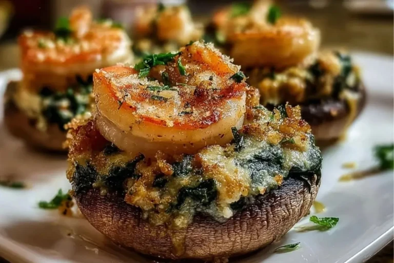 Shrimp & Crab Stuffed Mushrooms with Spinach and Parmesan