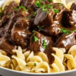 Easy Crockpot Beef Tips & Noodles