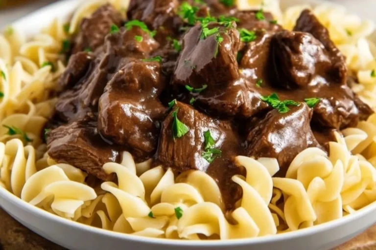 Easy Crockpot Beef Tips & Noodles