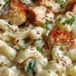 Garlic Chicken Bites and Creamy Cajun Spinach Artichoke Alfredo Pasta