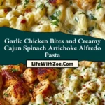 Garlic Chicken Bites and Creamy Cajun Spinach Artichoke Alfredo Pasta (2)
