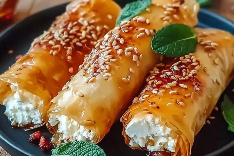 Oven Fried Feta Rolls with Chili Honey