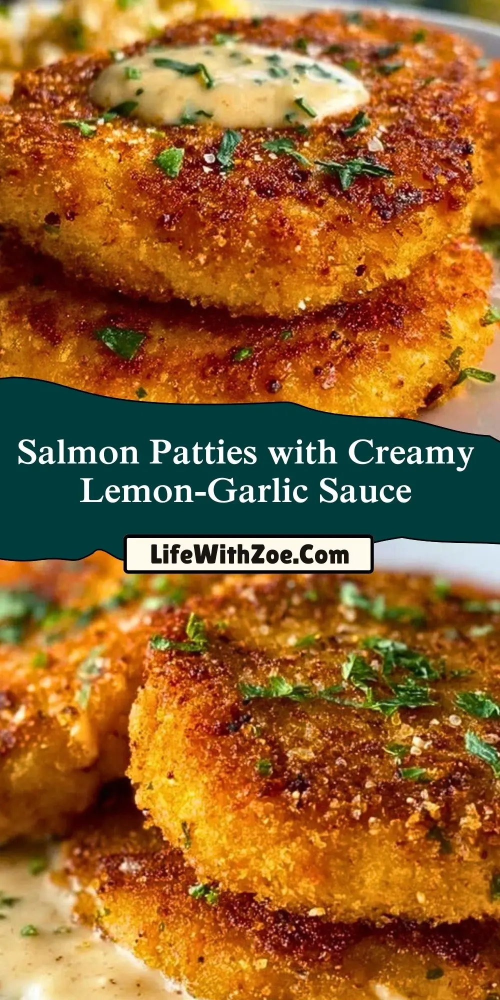 Salmon Patties with Creamy Lemon-Garlic Sauce (2)