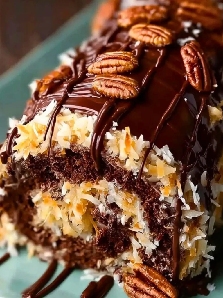 Decadent German Chocolate Coconut Pecan Roll Cake (1)
