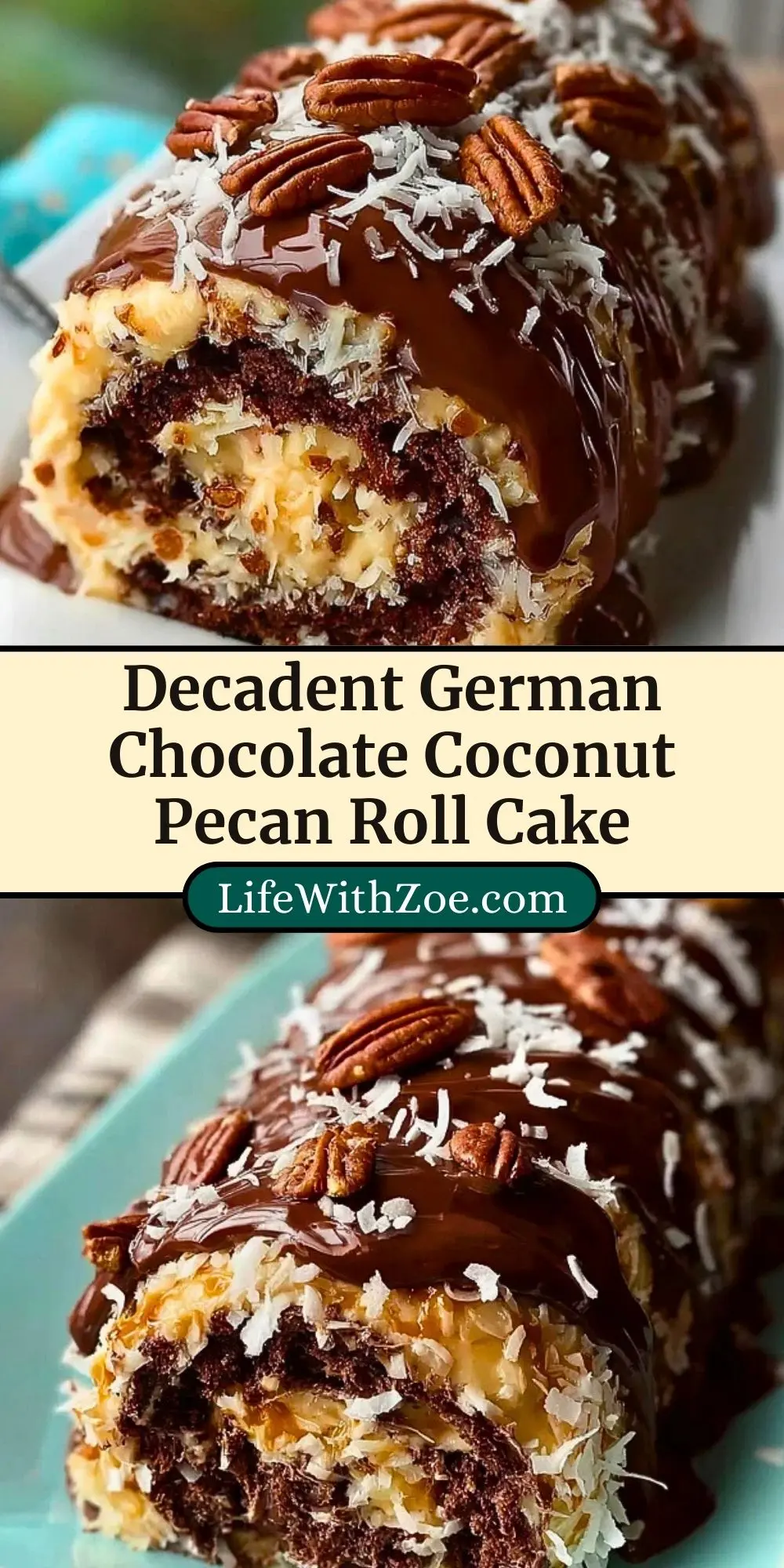 Decadent German Chocolate Coconut Pecan Roll Cake (3)