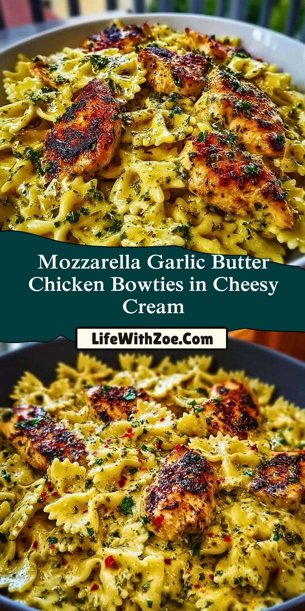 Mozzarella Garlic Butter Chicken Bowties in Cheesy Cream (2)