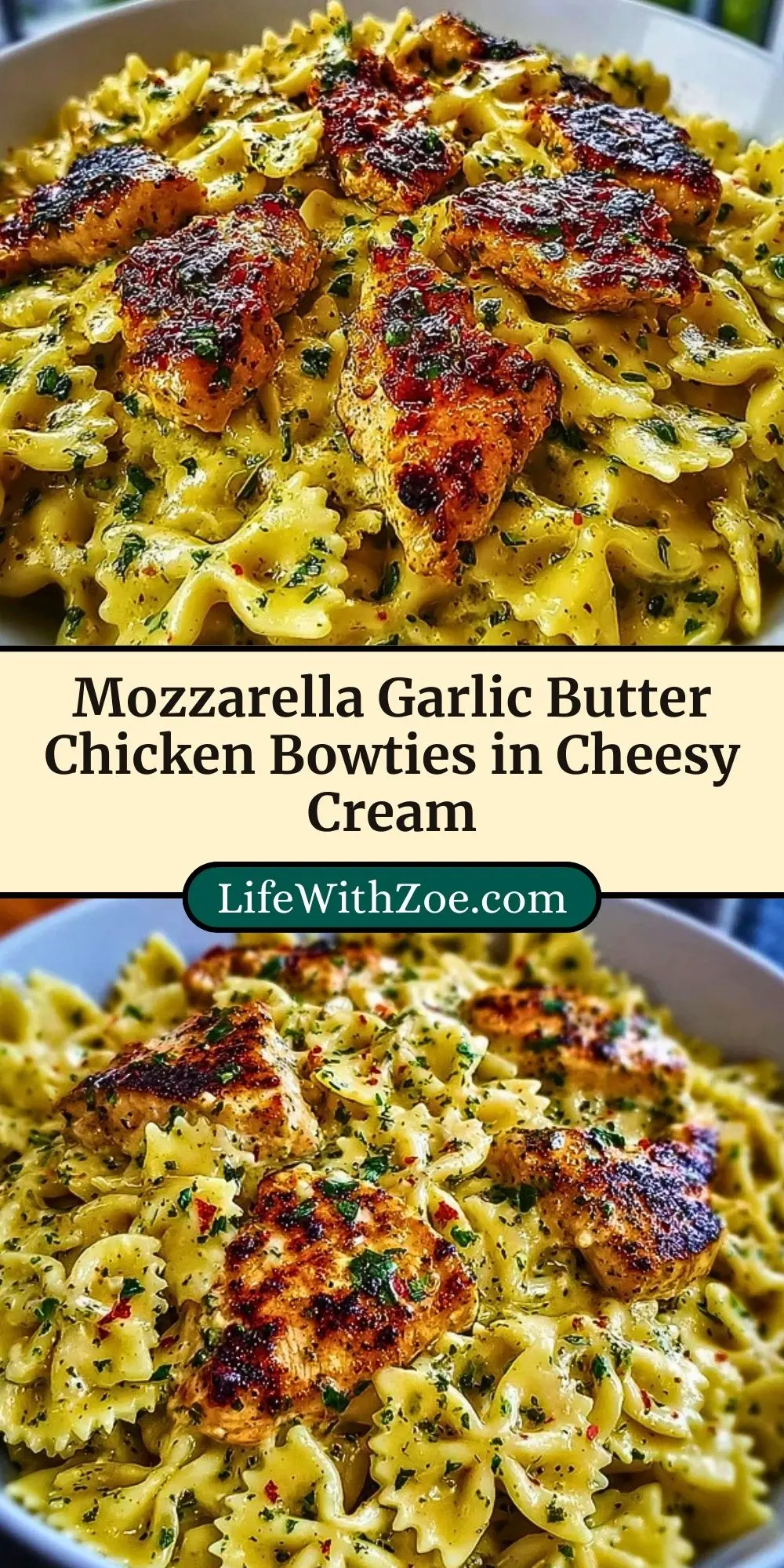 Mozzarella Garlic Butter Chicken Bowties in Cheesy Cream (3)