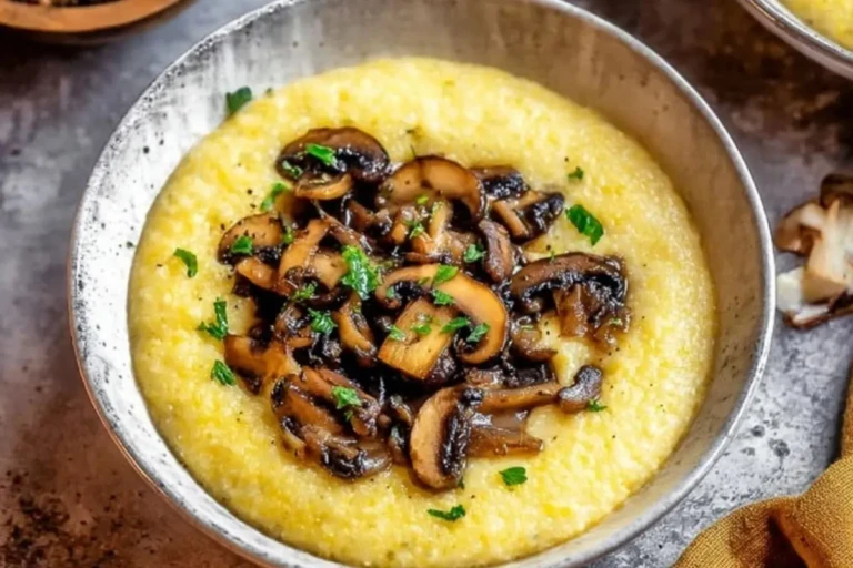 Quick Polenta with Garlic Sauteed Mushrooms