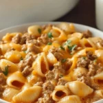Crockpot Cheesy Ranch Beef Pasta Shells