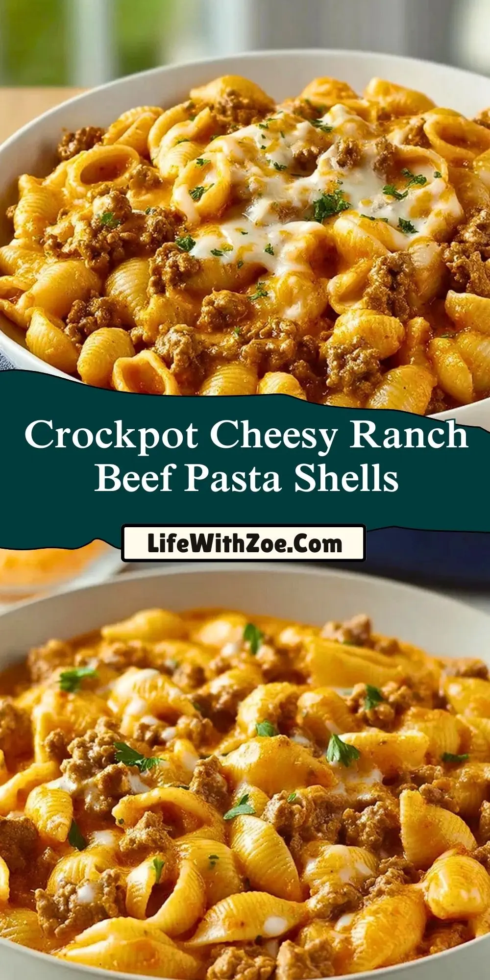 Crockpot Cheesy Ranch Beef Pasta Shells (2)