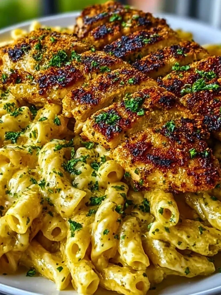 Cheddar Parmesan Garlic Butter Chicken with Creamy Penne Pasta (1)
