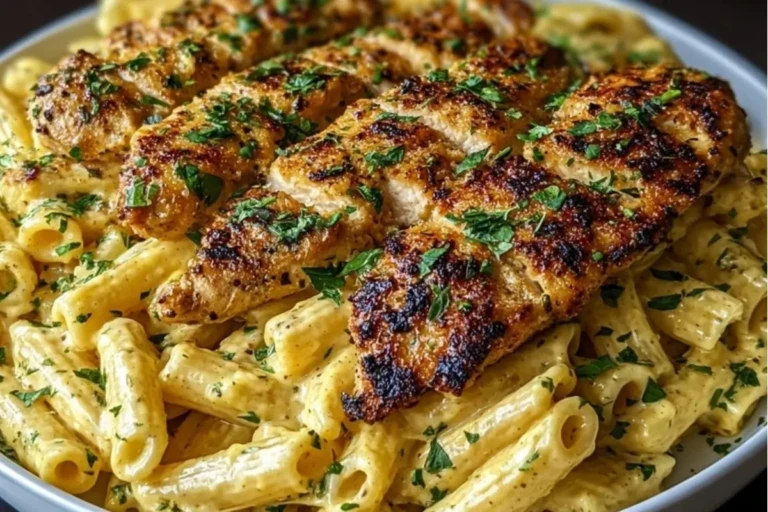 Cheddar Parmesan Garlic Butter Chicken with Creamy Penne Pasta