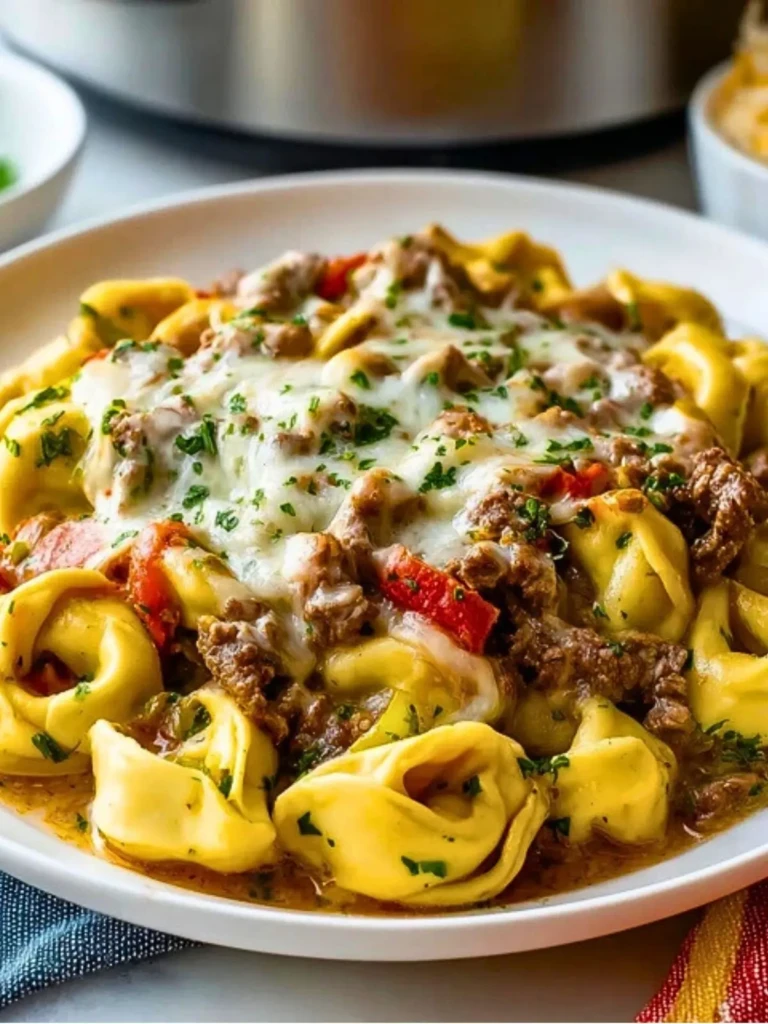 Crock Pot Cheesesteak Tortellini Recipe (1)