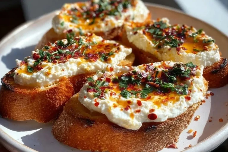 Irresistible Hot Honey Whipped Feta Crostini
