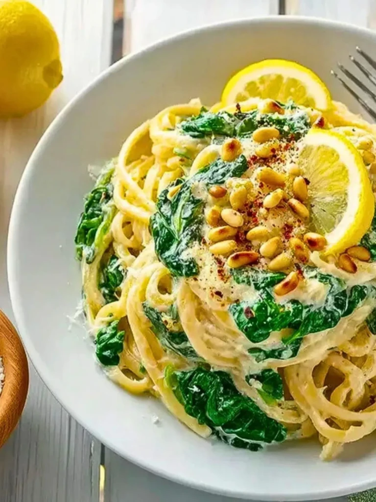 Lemon Ricotta Pasta with Spinach and Toasted Pine Nuts (1)